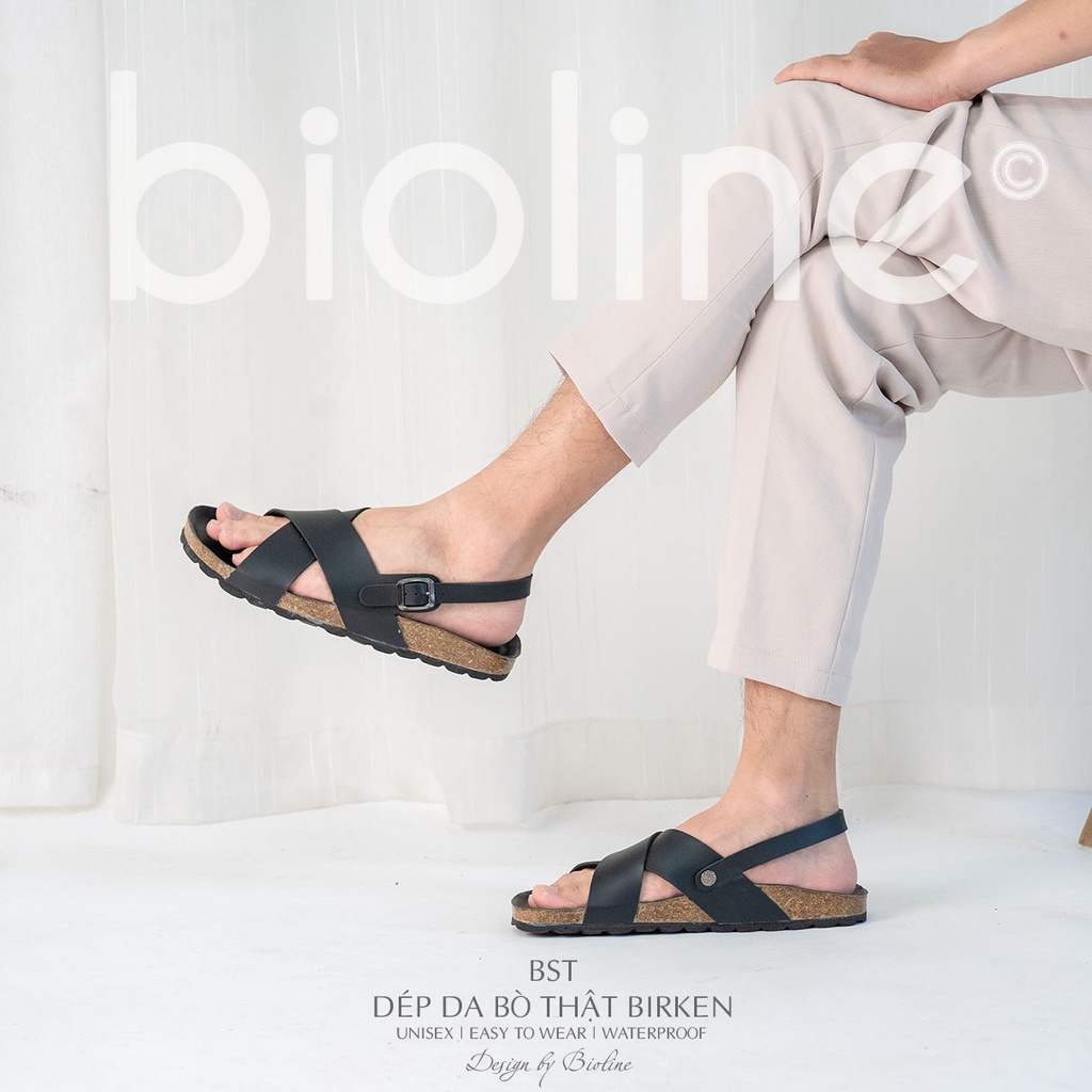 DK11-LÓT CHỐNG NƯỚC-Giày sandal đế trấu Birken da bò thật nam nữ, dép xăng đan công sở, dép đế trấu Bioline D11