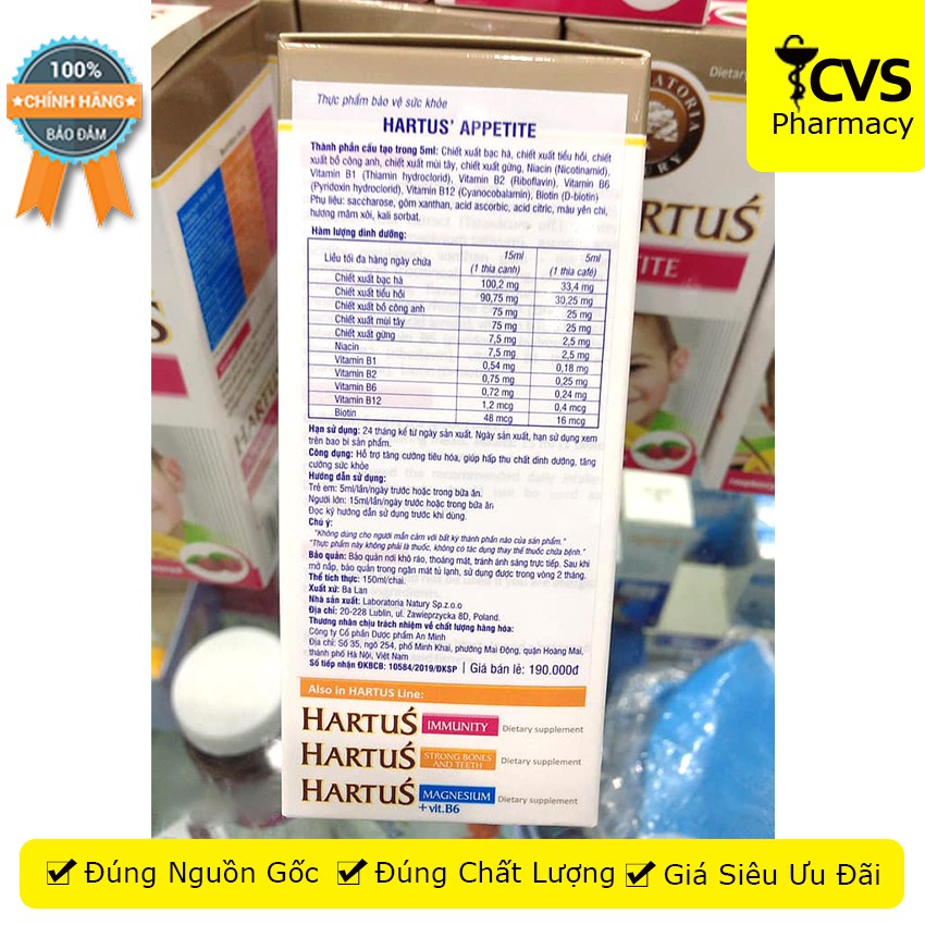 Siro Hartus Appetite 150ml - Cải thiện chứng biếng ăn của trẻ - cvspharmacy