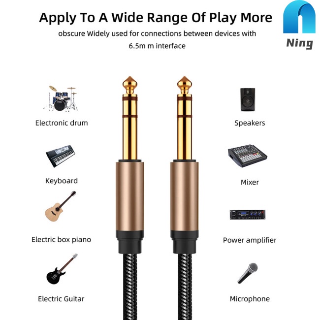 Dây Cáp Âm Thanh Bện Sợi Nylon Giắc Cắm 6.5mm 6.35Mm Sang Giắc Cắm AUX Dài 1.8m Dành Cho Đàn Guitar