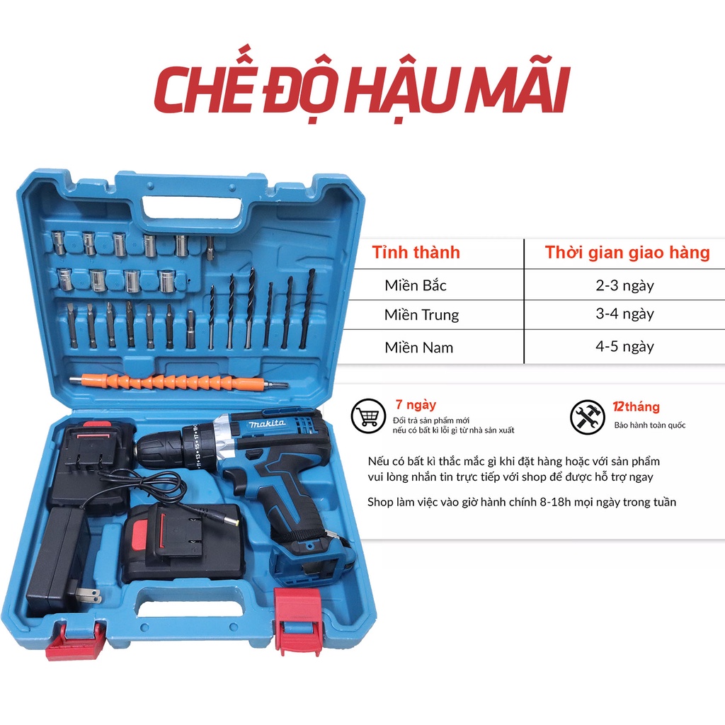 Khoan pin cầm tay CÓ BÚA 36V - 36VMKT - Tặng Mũi khoan - bắt vít - đầu khẩu, công suất khỏe
