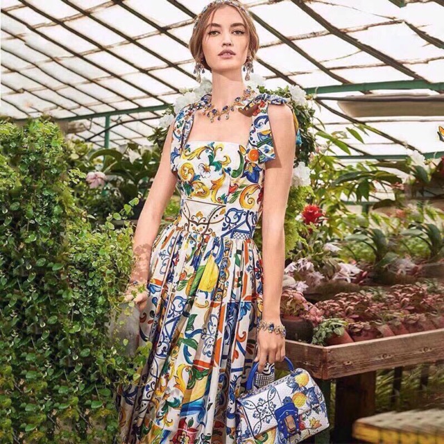 Đầm 2 dây bản to hoạ tiết Dolce&Gabbana DG6