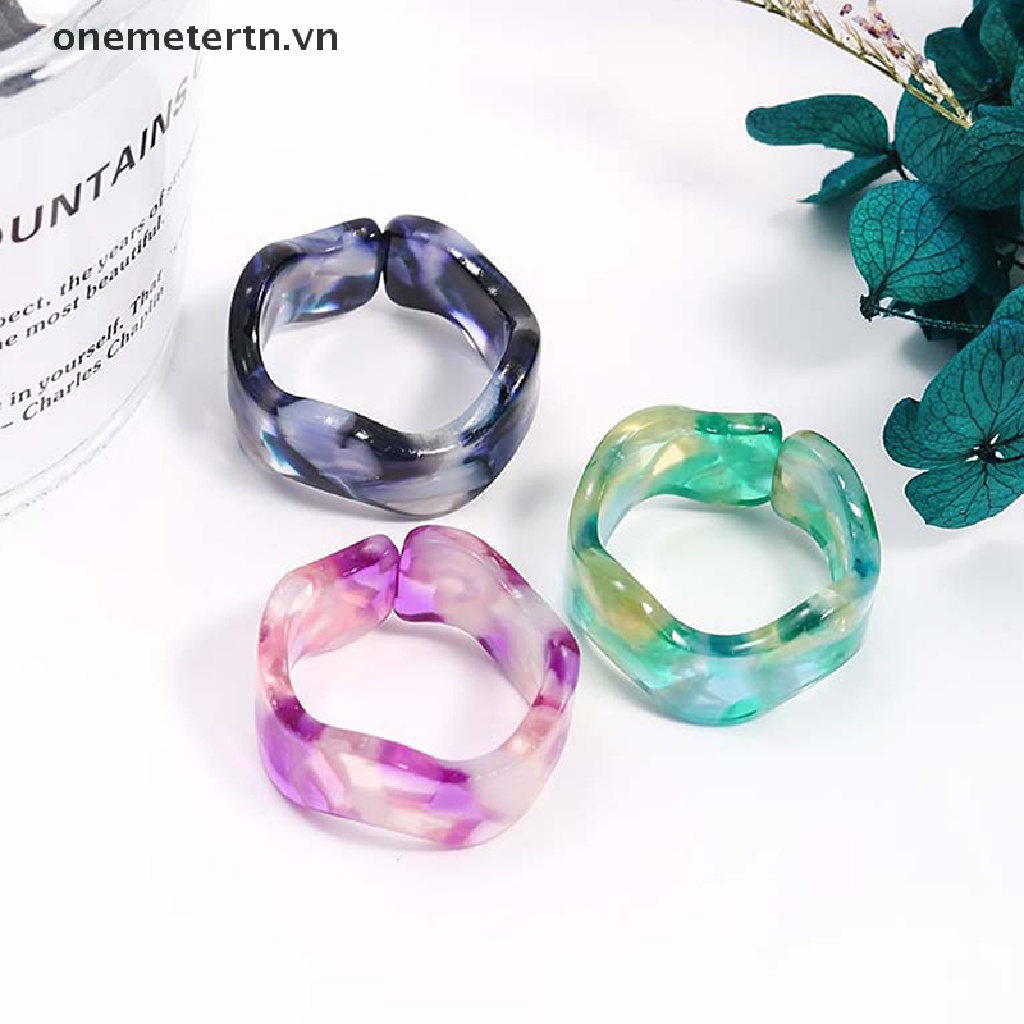 Nhẫn Acrylic Đính Đá Pha Lê Hình Vuông / Tròn Đơn Giản Cho Nữ