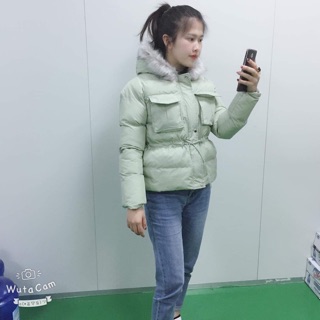Áo phao nữ túi vuông rút eo
