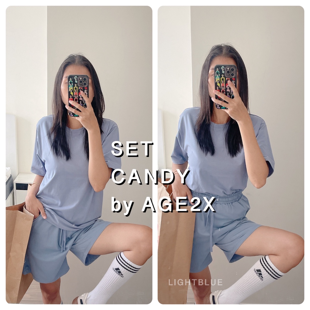 Set Candy Gồm Áo Thun Oversize Và Quần Short ống rộng Form Boy AGE2X chính hãng