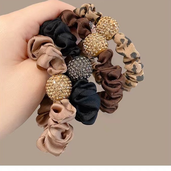 Dây Buộc Tóc Họa Tiết Da Báo Đính Đá Phong Cách Thời Trang Mới