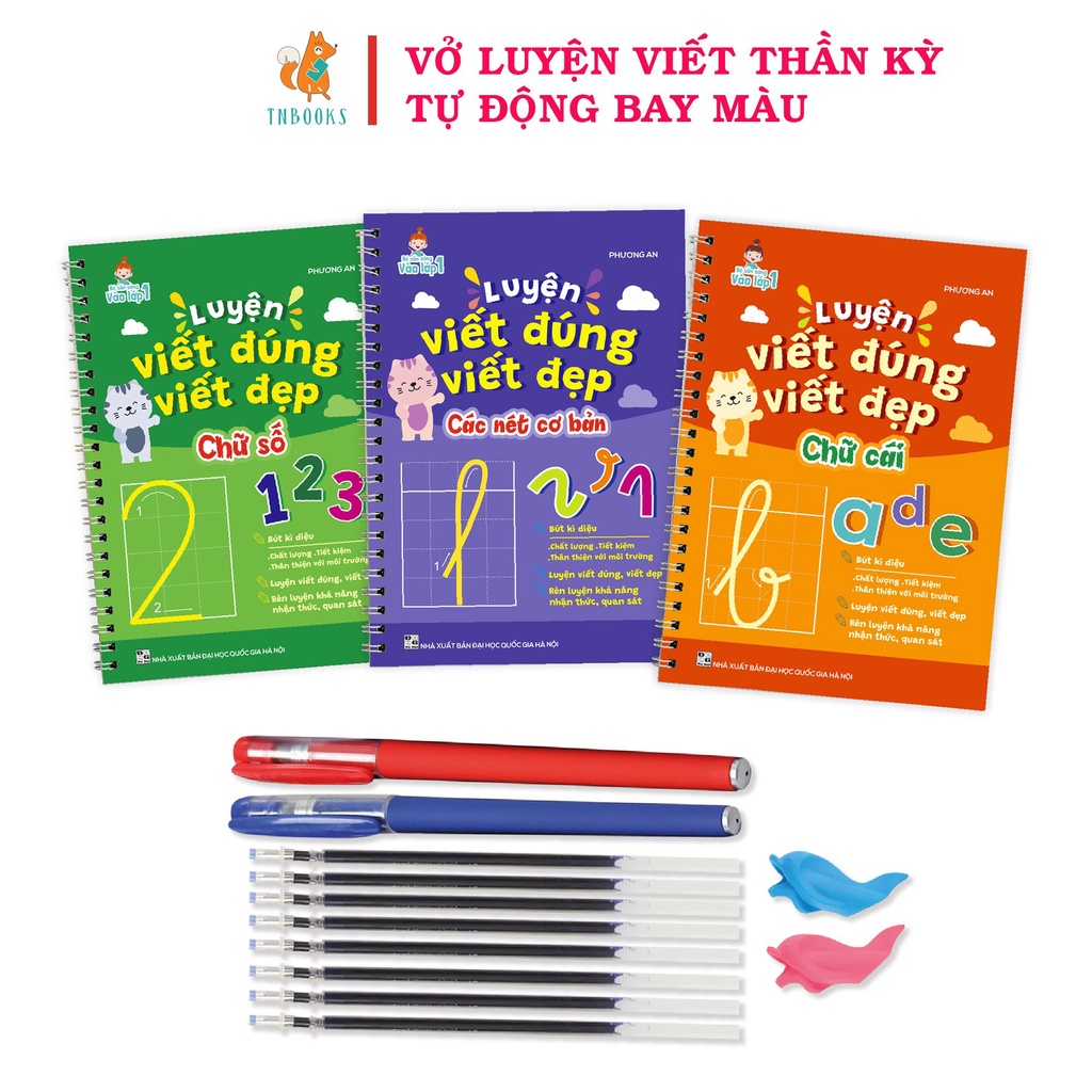 Sách - Bộ 3 Quyển Luyện Viết Thần Kỳ Tự Xóa Chữ Đẹp - Số Đẹp - Nét Cơ Bản- Tặng Kèm Bút Mực