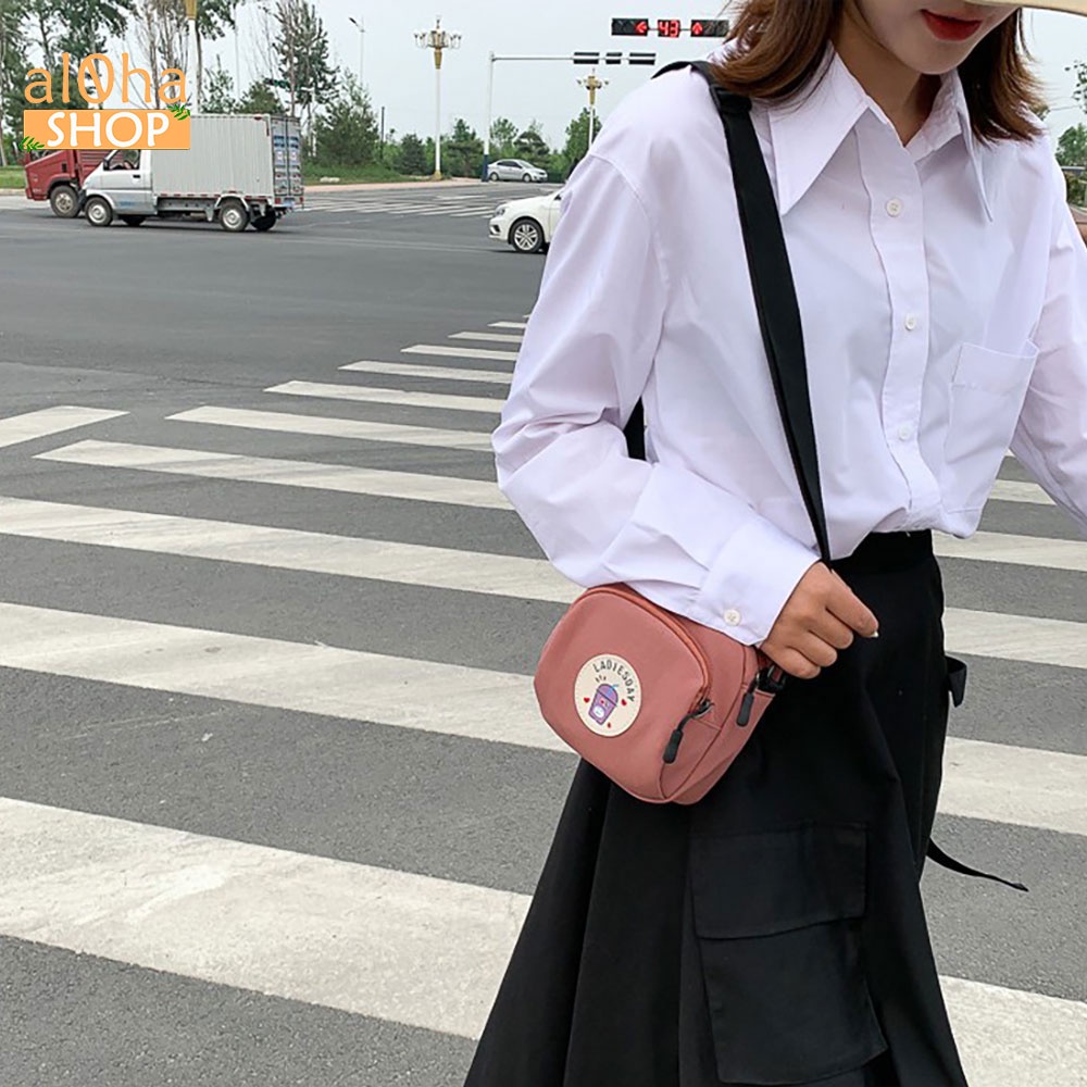 Túi đeo chéo vải bố canvas T0542 nữ logo LADIESDAY dễ thương  mềm, đẹp - al0ha Shop