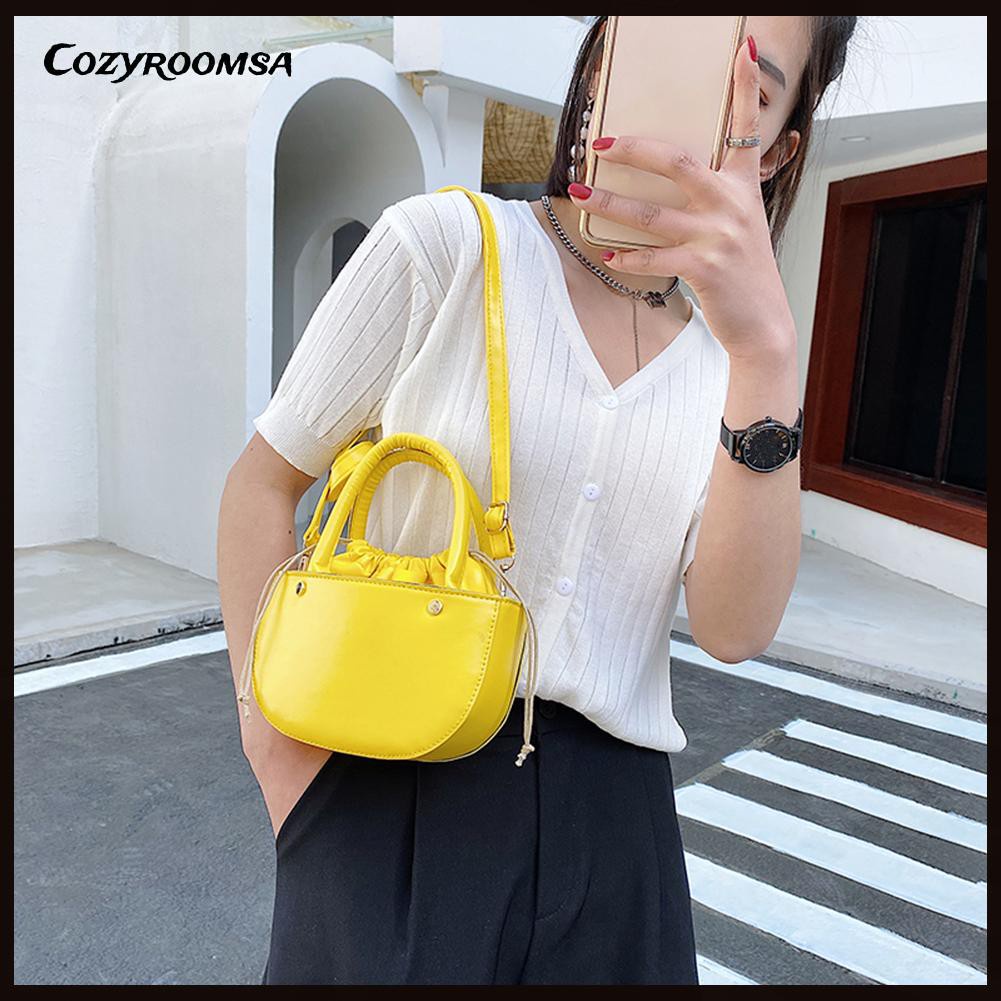 Fashion Women Drawstring Solid Color PU Shoulder Bag Top-handle Handbags