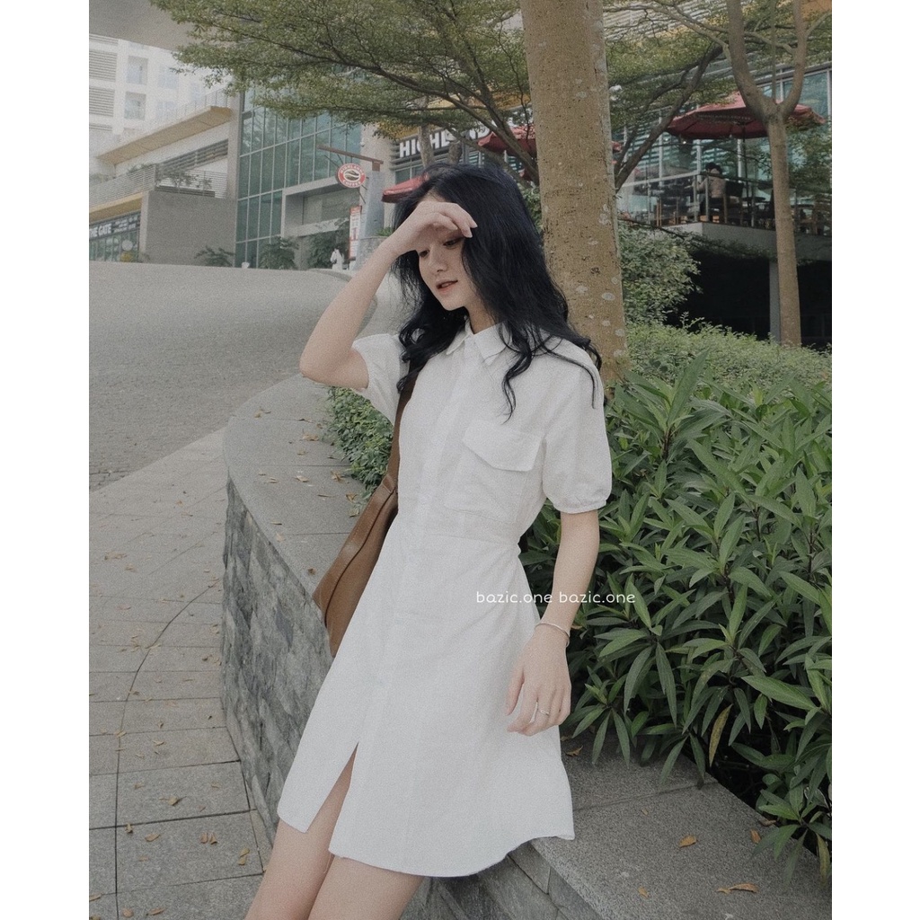 Váy sơ mi trắng hở lưng thắt nơ eo, Đầm sơ mi CUT OUT lưng Hàn Quốc Vaysomi500