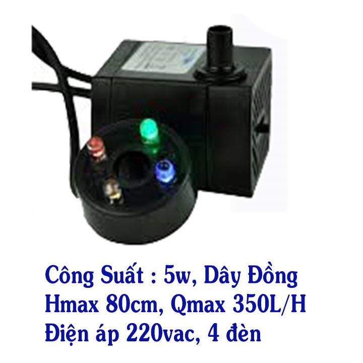 Máy bơm tiểu cảnh mini dây đồng có đèn led - máy bơm chìm - dùng cho thác nước phong thủy, bể cá