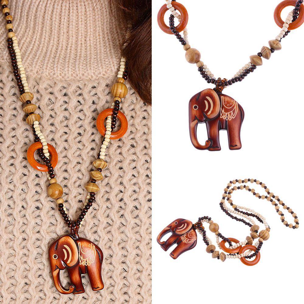 Vòng cổ Mặt Gỗ Hình Voi Phong Cách Boho Thời Trang Cho Nữ