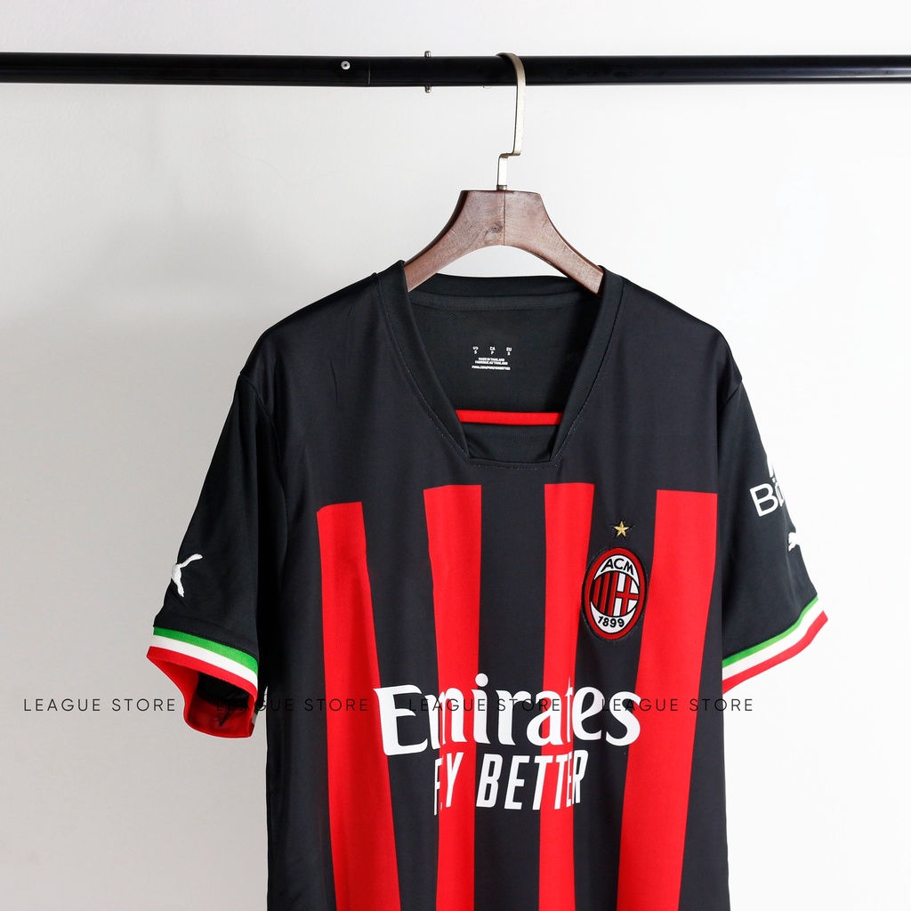 Áo Ac Milan Leaguestore - bộ quần áo đá bóng ac milan màu đen 22/23 set thể thao nam tay ngắn form âu