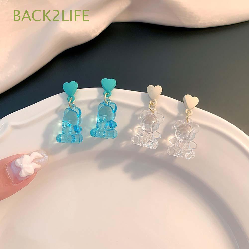 Khuyên Tai Nhựa Resin Acrylic Hình Gấu Màu Kẹo Ngọt Thời Trang