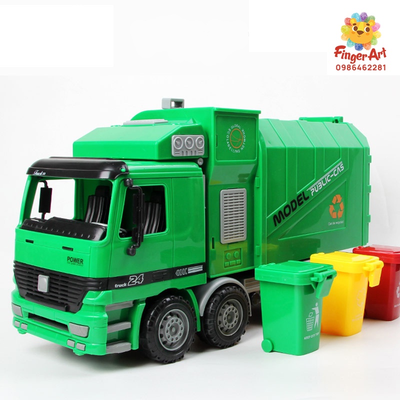 Đồ Chơi Mô Hình Xe Rác Có Kèm 3 Thùng Phân Loại, Chế Độ Nâng Mô Phỏng Xe Thật