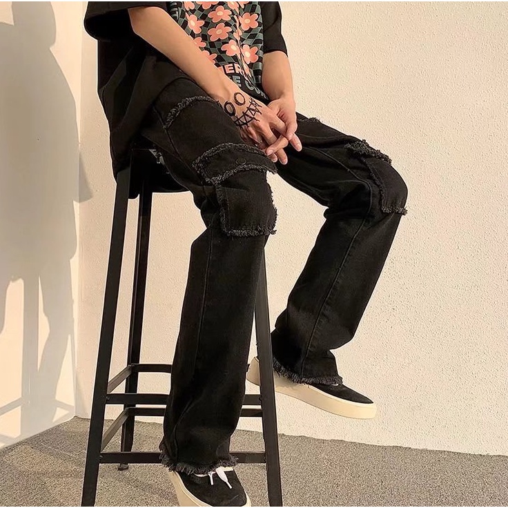 Quần Jeans Dài Ống Rộng Màu Trơn Phong Cách Hàn Quốc Thời Trang Cho Nam