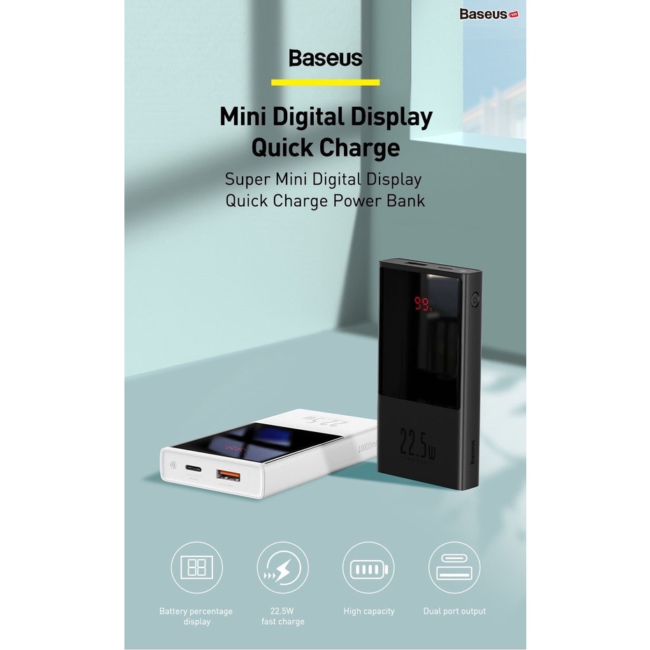 Pin dự phòng sạc nhanh Baseus 65W Elf Digital Display Power Bank 20000mAh kèm cáp Type C - Hàng Chính hãng