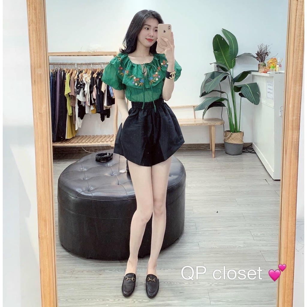 [ảnh thật-sẵn] Áo sơ mi hoa thêu buộc nơ