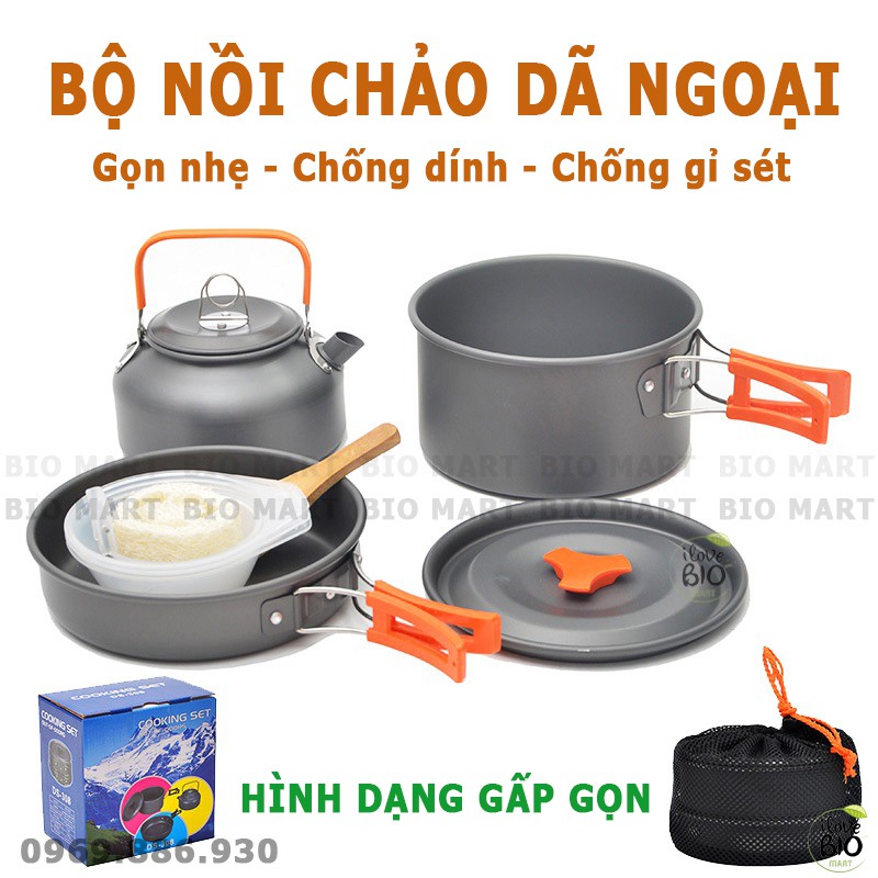 Bộ Nồi Dã Ngoại Nấu Ăn Ngoài Trời - Bộ Nồi Nấu Ăn Cắm Trại Du Lịch Nhỏ Gọn Dành Cho 2-3 Người - BIO204