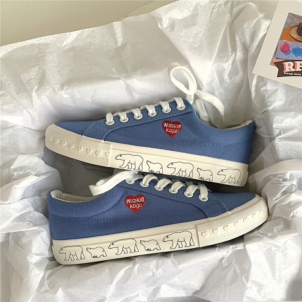 6:30PM Order Mã 103 Giày sneaker ulzzang dáng vans basic custom thêu trái tim đế trái tim nổi vẽ hình gấu