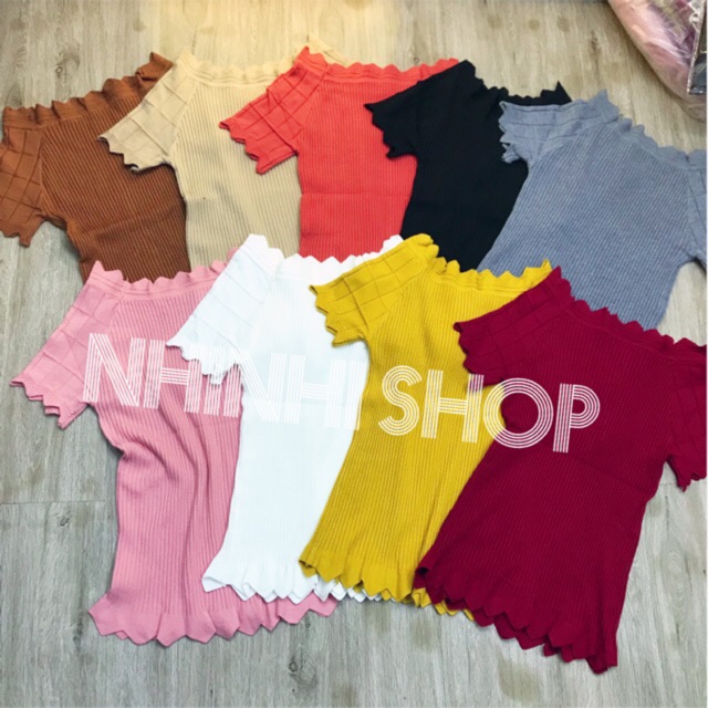 Áo len cổ viền hoa ngắn tay sọc tăm dáng ôm - NhiNhi Shop | BigBuy360 - bigbuy360.vn