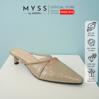 Giày guốc nữ mũi vuông giả da rắn phối dây chéo gót nhí 3cm thời trang MYSS - SU65