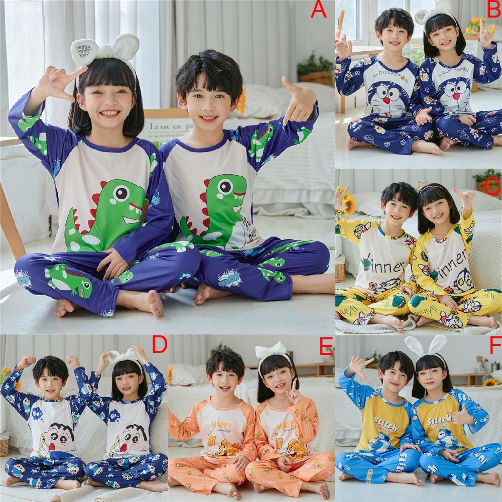 Bộ Đồ Ngủ Tay Dài Chất Cotton In Họa Tiết Hoạt Hình Dễ Thương Cho Bé Gái