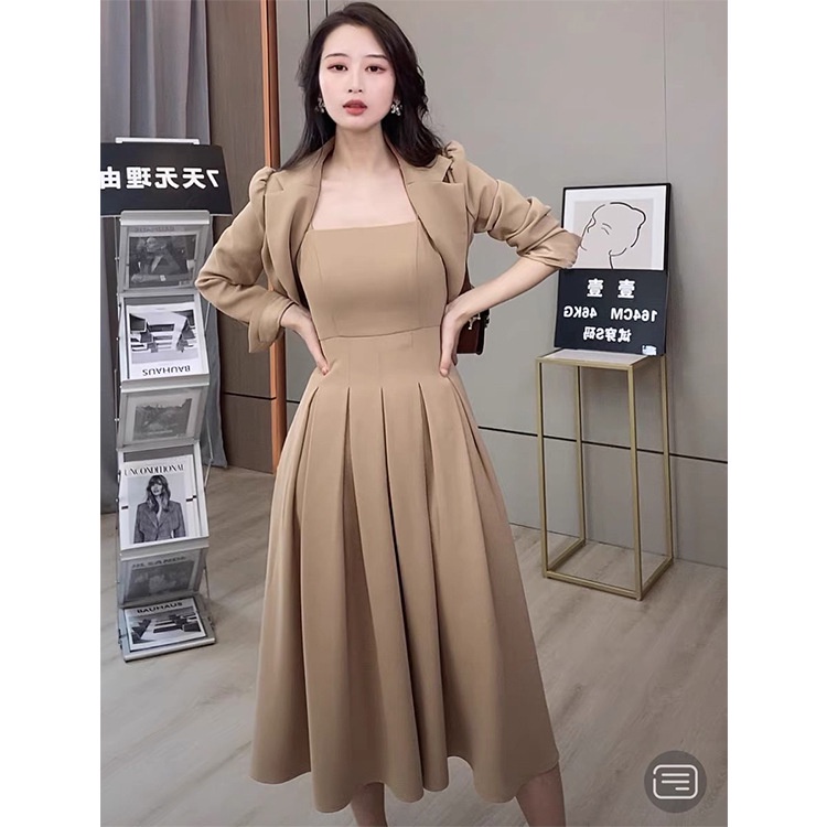 Váy Nữ, Đầm Dự Tiệc Nguyên Set Gồm Váy và Áo Vest Nữ