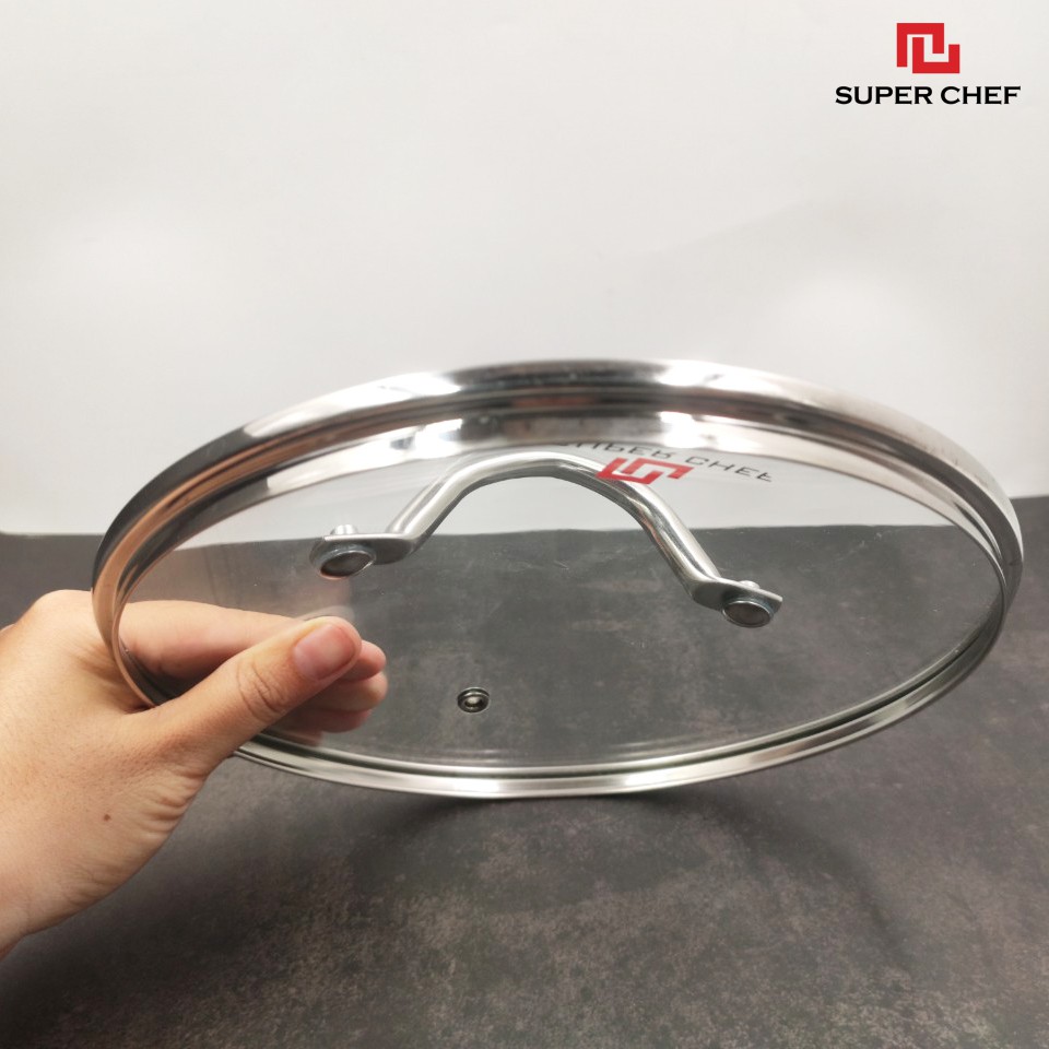 Nắp Nồi Chảo Kính Cường Lực Vành Inox Tròn Super Chef