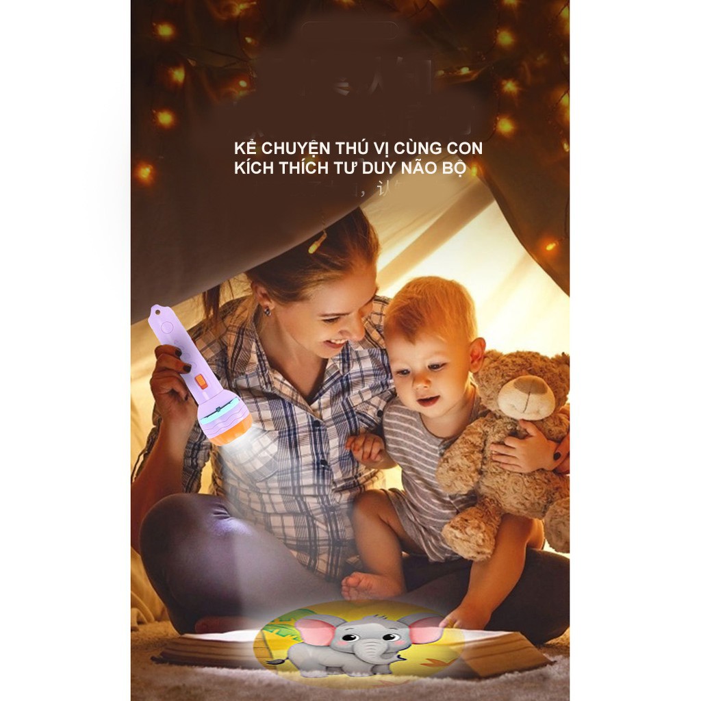 Đèn pin chiếu hình đồ chơi hoạt hình kể chuyện buổi tối cho bé , tạo sự thích thú, tò mò, giúp bé cai điện thoại.