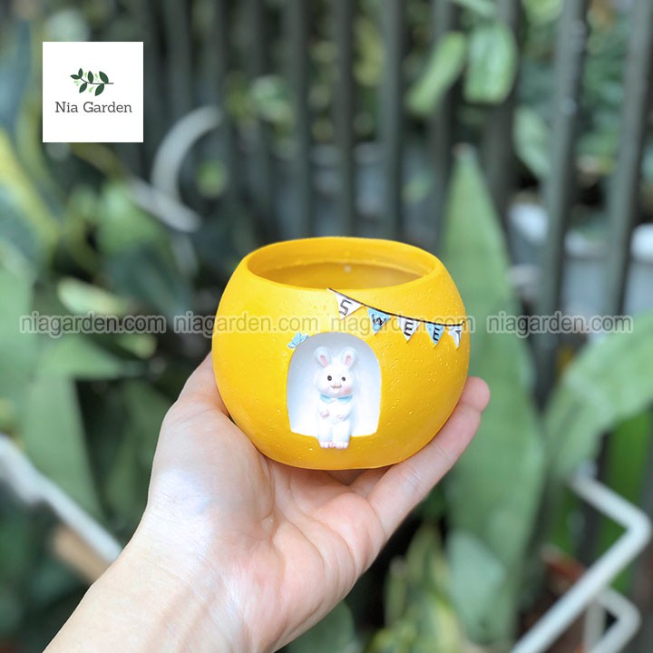 Chậu nhựa trồng sen đá xương rồng mini hình thỏ chó Shiba kỳ lân voi Nia Garden N4