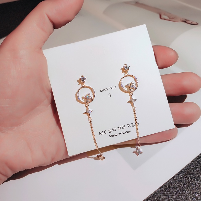 [Jiudolan] Khuyên Tai Dài Đính Đá Zircon Thanh Lịch Cho Nữ