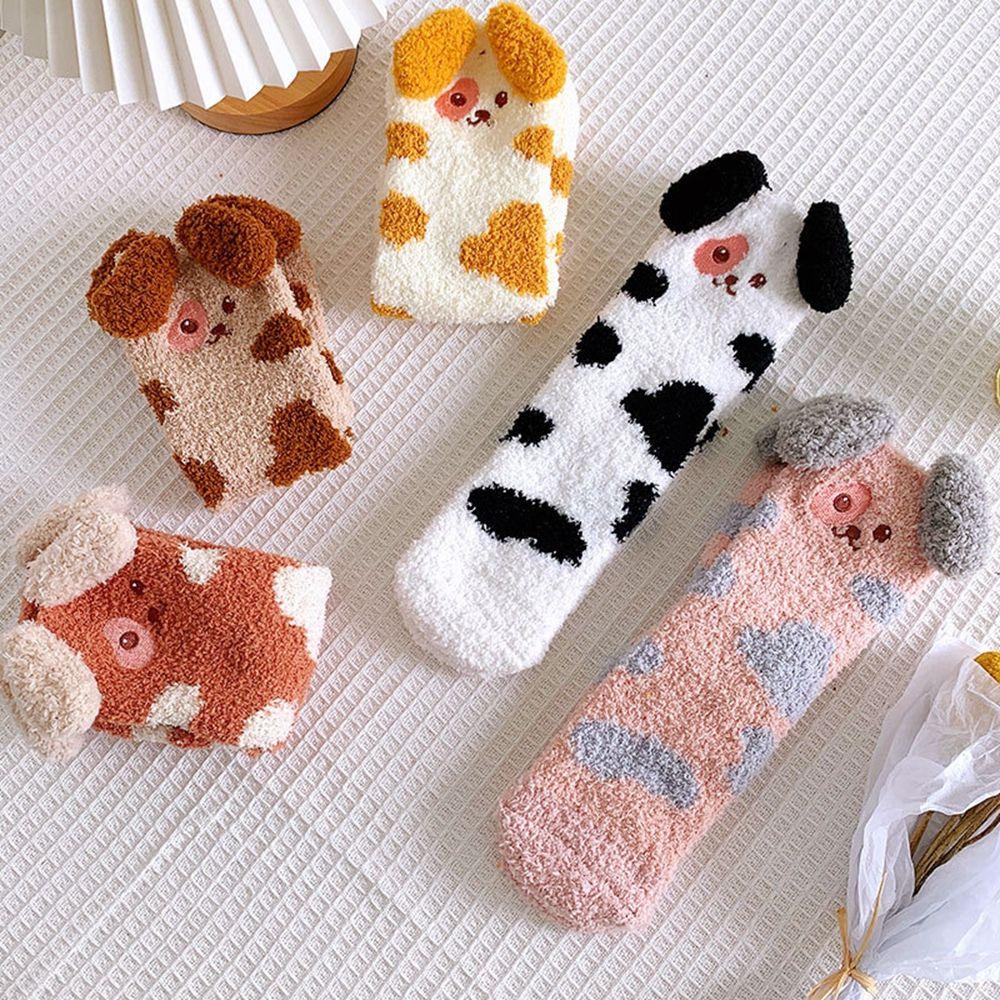 Vớ Cotton Dày Cổ Cao Vừa Họa Tiết Chú Cún Dễ Thương Thoáng Khí Ấm Áp