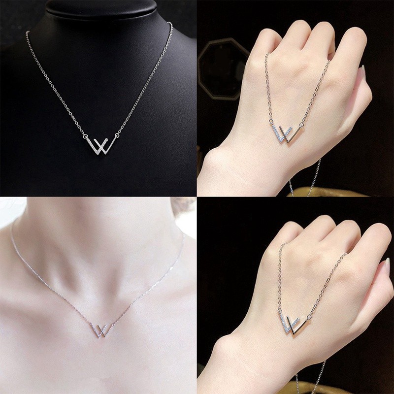 Dây chuyền bạc ta DaLiA Jewelry chữ W bạc đá nạm đá lấp lánh ánh sao