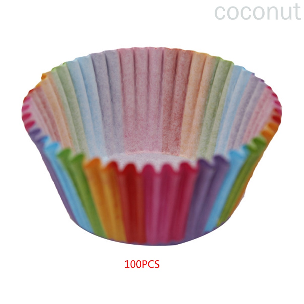 Set 100 Cốc Giấy Làm Bánh Cupcake Màu Cầu Vồng Xinh Xắn Tiện Dụng