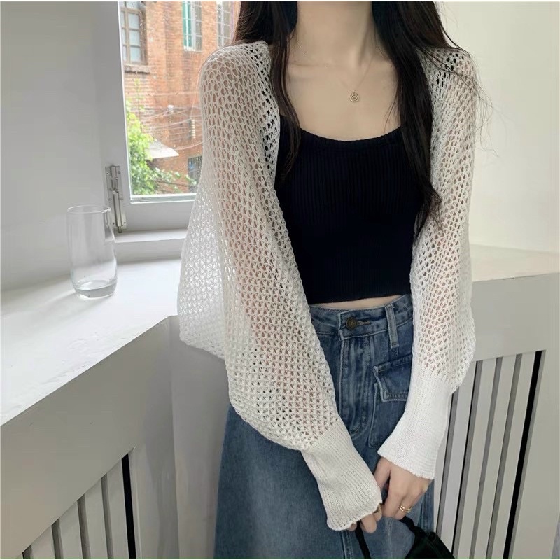 Áo khoác cadigan len lưới mỏng dáng lửng ngắn, Áo khoác len lưới croptop AK6503 - NhiNhi Shop | BigBuy360 - bigbuy360.vn