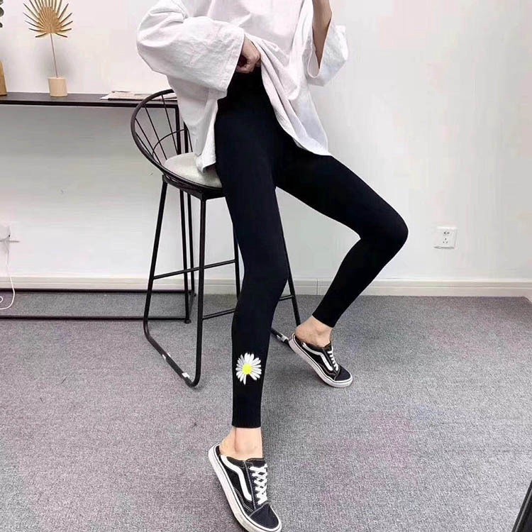 Quần Legging Tăm Hoa Cúc Siêu Co Giãn