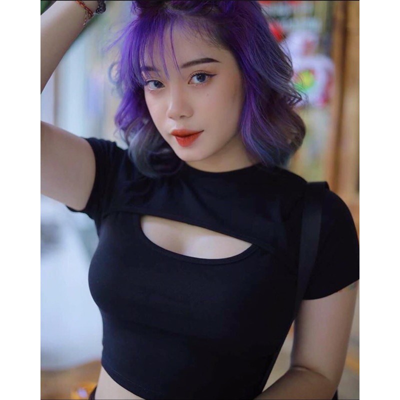 Áo croptop cutout tay ngắn