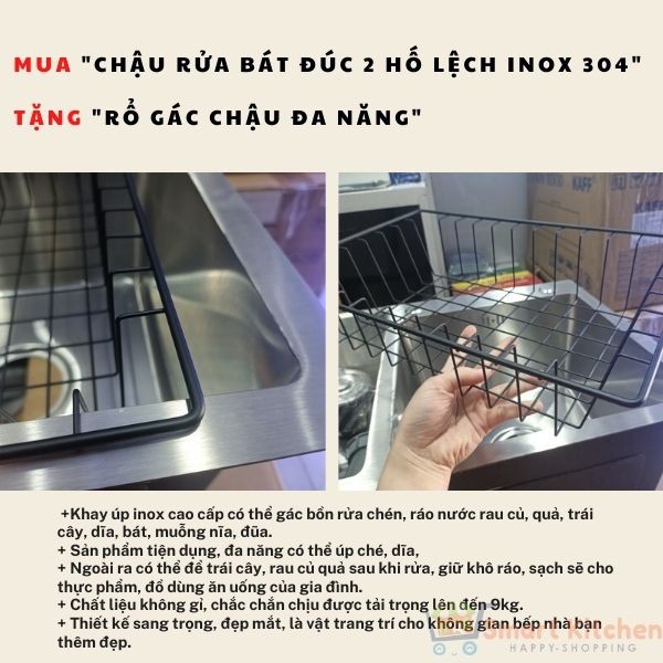 Chậu Rửa Bát Đúc 2 Hố Lệch Giá Rẻ Inox 304