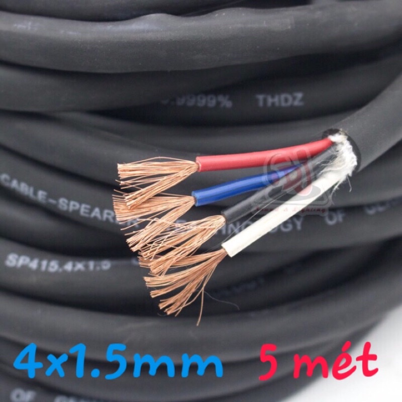 Dây loa 4 ruột 1.5mm2, số lượng 5m dây đồng nguyên chất, dây Sommer germany