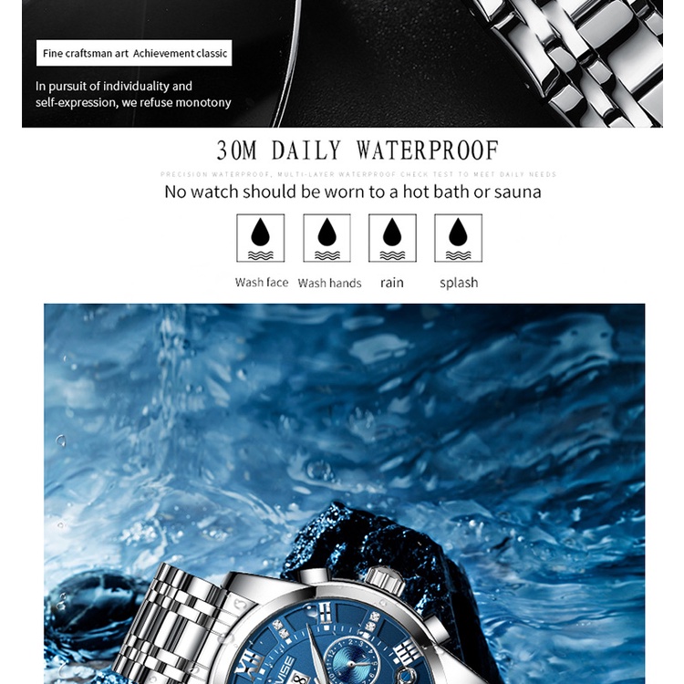 TEVISE Đồng Hồ Cơ Dây Thép Không Gỉ Tự Động Stevise 9005A-F Cho Nam