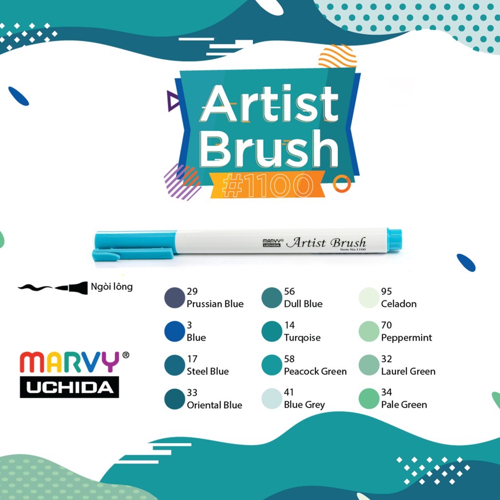 Bút lông họa sĩ Marvy Uchida - Artist Brush (tone Xanh)