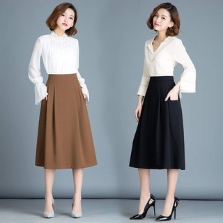 Chân váy midi xếp ly đen nâu