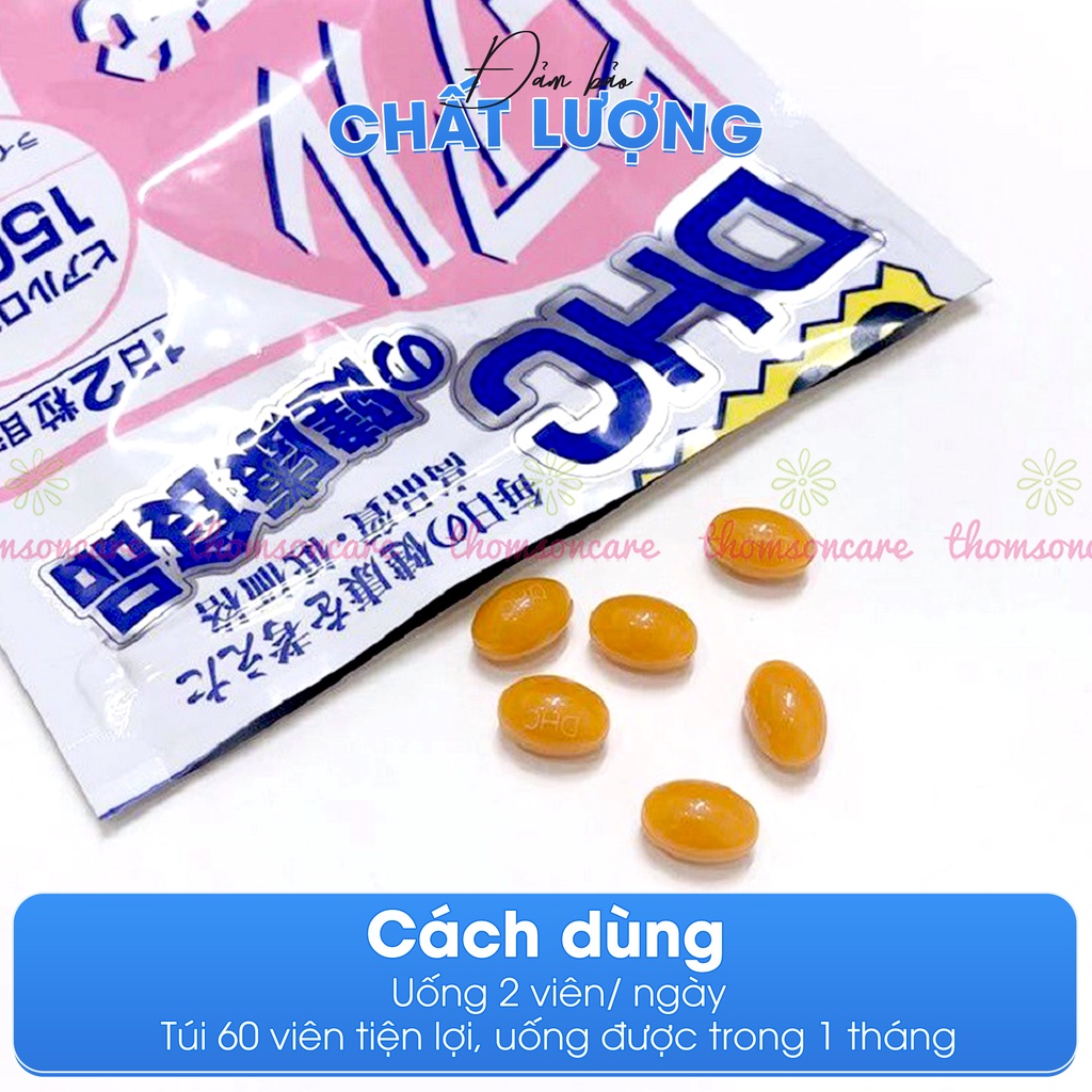 Viên uống cấp nước giữ ẩm DHC Hyaluronic Acid giúp da căng mịn, sáng bóng - Túi 60 viên - Chính hãng DHC Nhật Bản