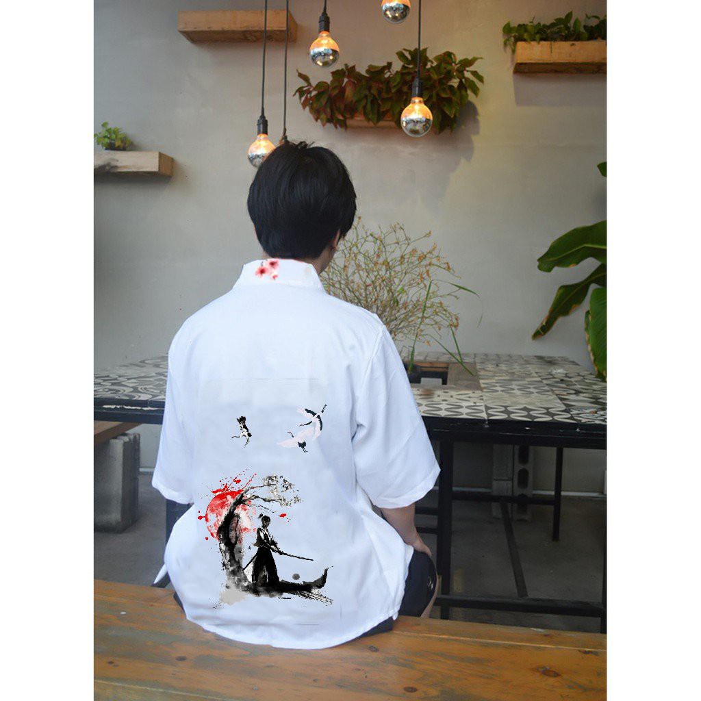 Áo kiểu áo trunyền thống YUKATA SAMURAI In White - Giá sỉ Unisex