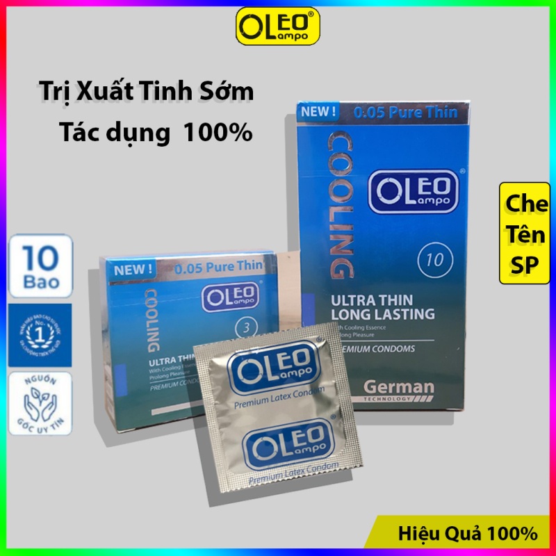Bao Cao su Condom Oleo lampo Cooling siêu mỏng, mát lạnh bạc hà, kéo dài thời gian, cỡ size nhỏ 49mm ôm sát hộp 10 cái