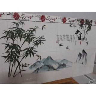 decal dán tường cây và núi