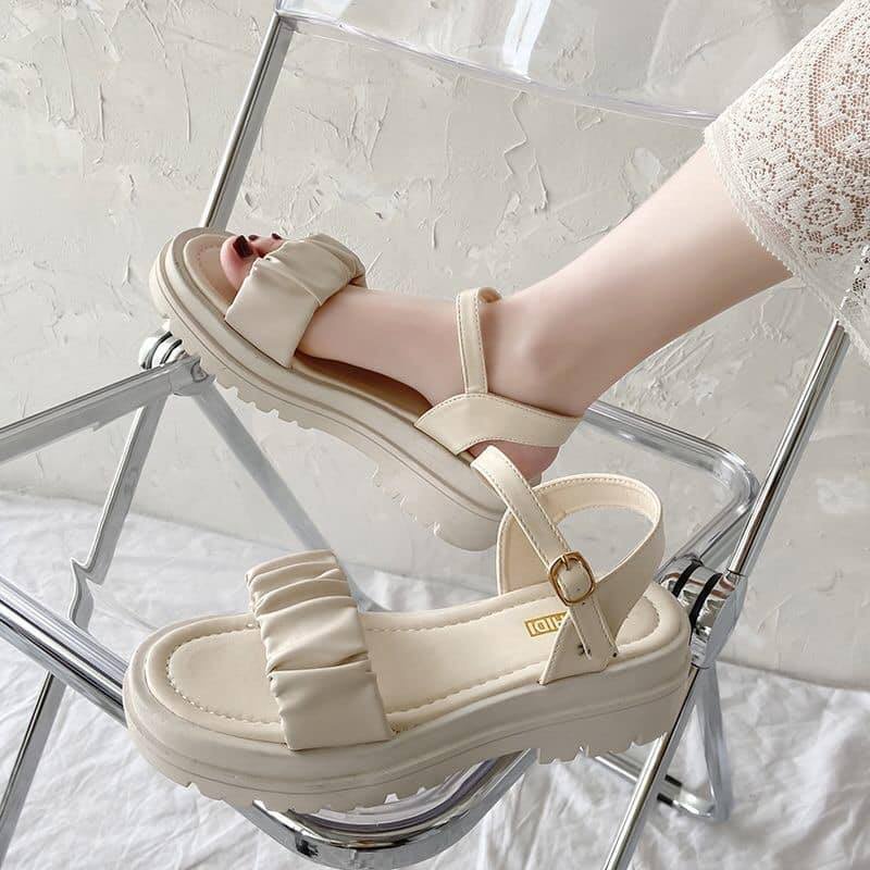 Dép Sandal Nữ Đi Học Vintage, Dép Quai Hậu Đế Bằng Cao 4cm
