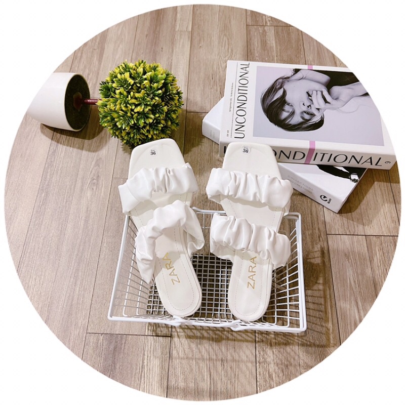 Dép 2 quai nhún da lì gót vuông 4 phân dễ đi