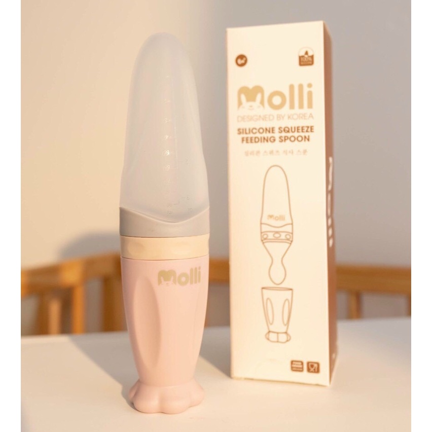 Bình thìa ăn dặm 90ml bón cháo đút bột uống sữa chất liệu silicon an toàn cao cấp Molli DS02