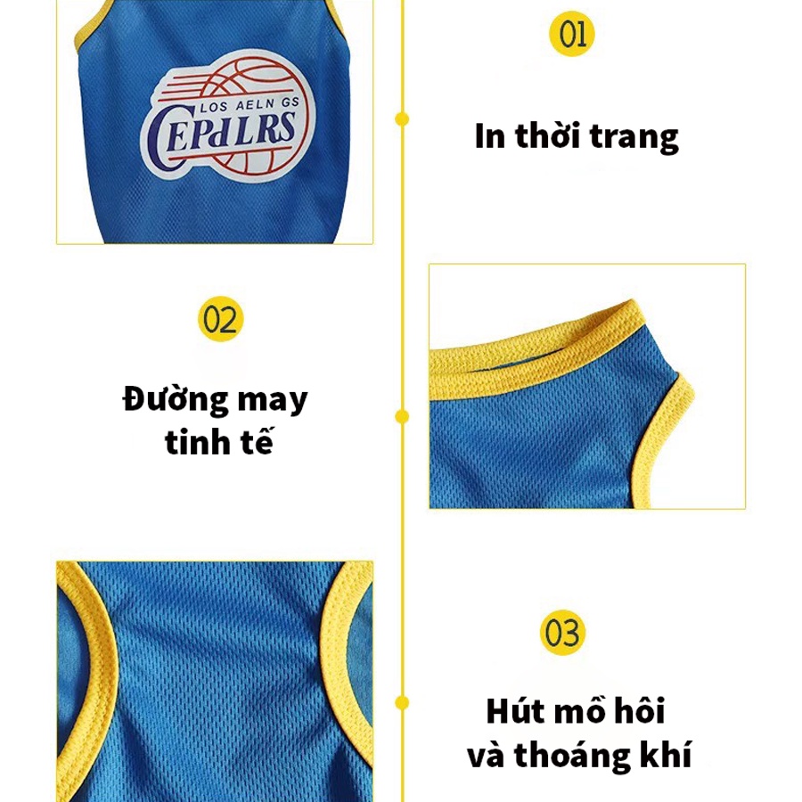 Áo bóng rổ thời trang mùa hè cho chó mèo - Áo thun ba lỗ phối lưới thoáng khí cho thú cưng